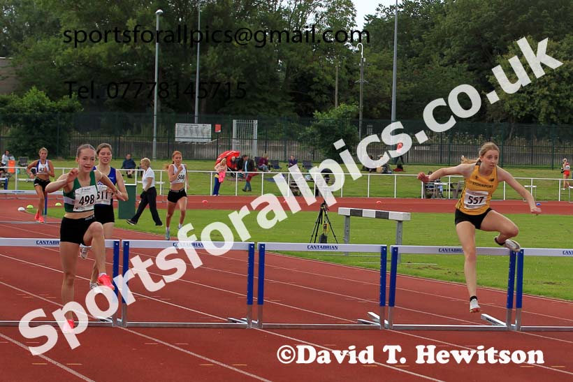 Womens under-17s 300 metres hurdles, 2023 Northern Under-13s, Under-15s and Under-17s, Middlesbrough.  Photo: David T. Hewitson/Sports for All Pics